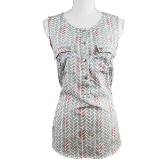 Jennifer & Grace White Gray Coral Geometric Sleeveless Blouse Size Medium - Picture 1 of 9